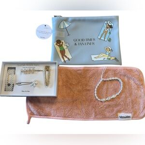 Miss to Mrs Goody Bag Pouch Set with Pearl Ankle Bracelet & Bride Hair Clips